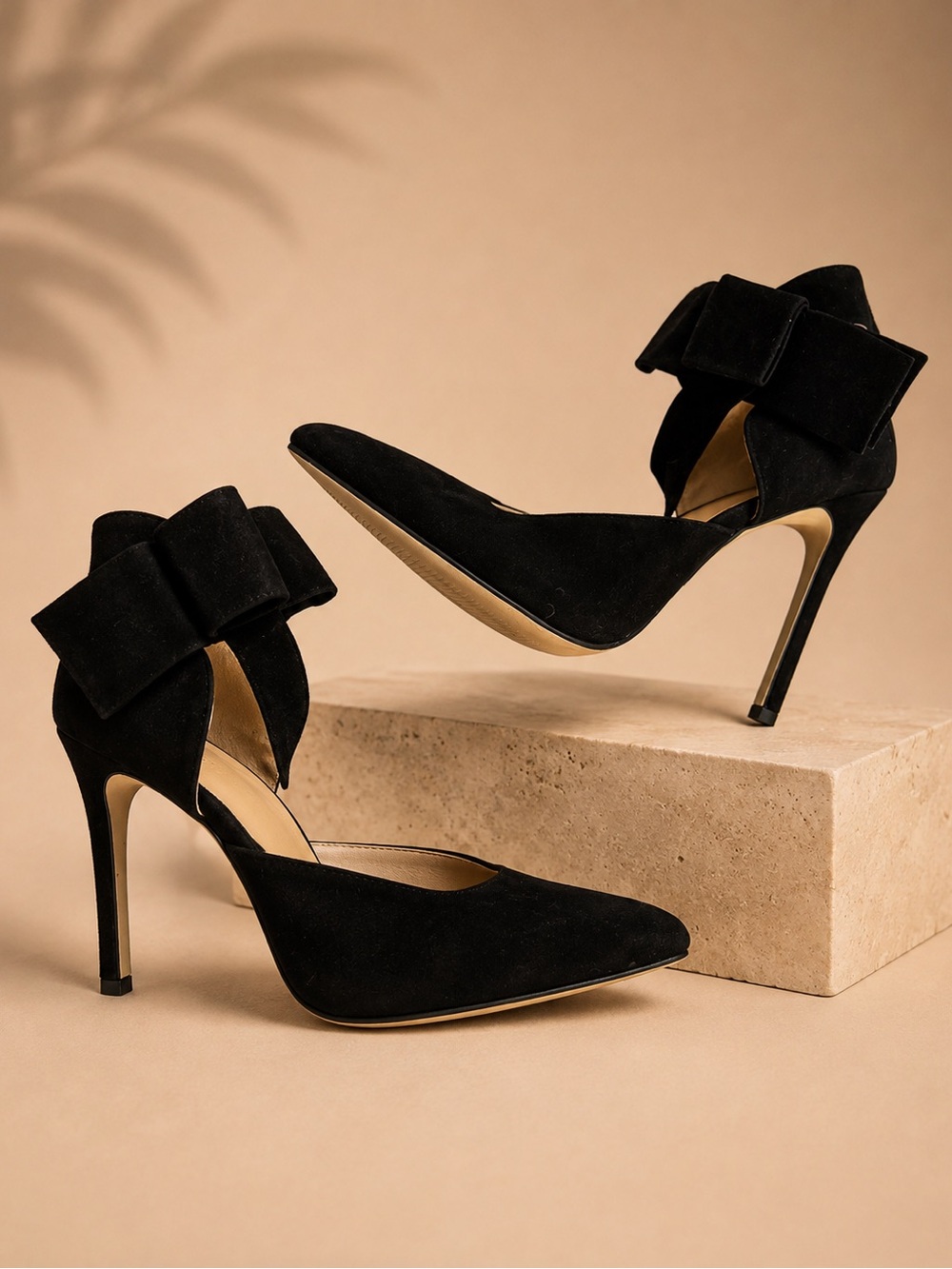 MM July Black Bow Pointed Toe Stiletto Heels Size 39